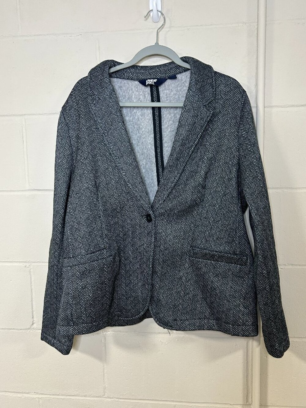 Lands End Blazer Womens Extra Large Herringbone Ponte Unlined Gray One Button